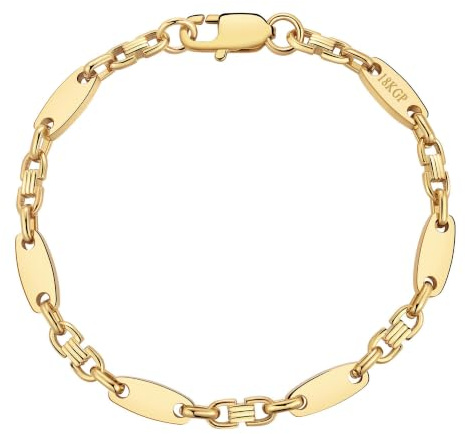 DJADEE Herren Armband Gold 750 vergoldet Premium Edelstahl 316L Plattenarmband 5/8/10/12 mm Wasserfest Hypoallergen Hochglanzpoliert Geschenk Männer Halskette 18 Karat gestempelt