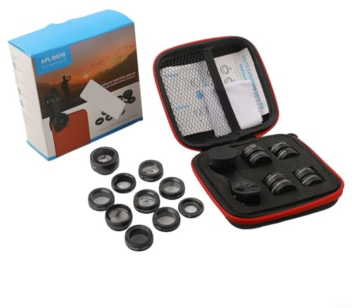 Kit obiettivo 10 in 1 per cellulare, con clip da 17 mm, grandangolo, macro, fisheye e teleobiettivo, compatibile con la maggior parte degli smartphone