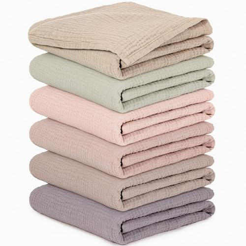Mulltücher Baby - 6 Stück Spucktücher Baby Baumwolle für Jungen und Mädchen, Weich, Atmungsaktiv und Extrem Saugfähig, Ideal zum Reinigen, Abwischen und Abdecken von Neugeborenen, 60x60cm Pink&Purple