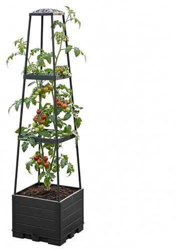 Jardinière de tomates avec Treillis, jardinière Tour à 3 Niveaux pour Plantes grimpantes, Verticale avec Cadre Amovible pour légumes, Fleurs, Balcon et terrasse avec Treillis