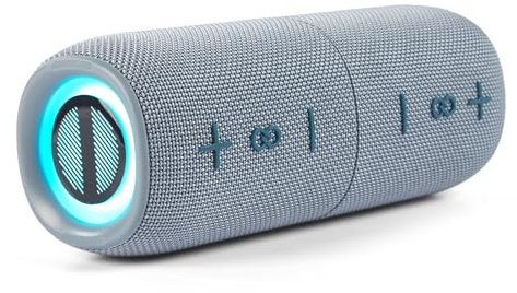 INTEMPO Aria Bluetooth Speaker, 20 W, Blue | Bluetooth 6.0, Up To 12 Hours Play Time, Up To 25 m Wireless Range, Dual Speaker Pairing, Rhythm Sync Light Show, Carry Strap