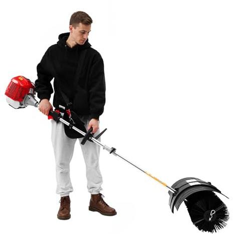 Barredora manual de gasolina de 52 CC, escoba de motor de 2 tiempos con cepillo de 52 cm, quitanieves de 1,7 kW, refrigerado por aire, para exteriores, color rojo y negro