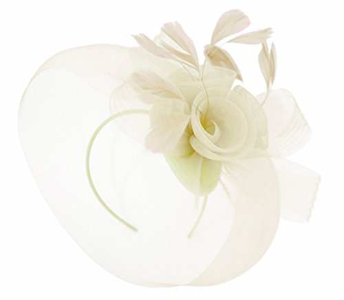 Caprilite Cream Ivory Fascinator Headband Veil Wedding Ascot Races Net Hat Feathers Hatinator