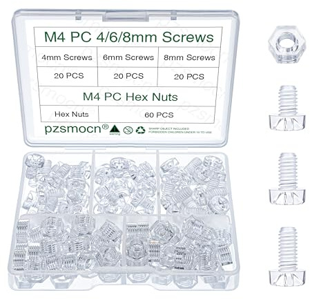 pzsmocn 120 Pezzi M4 PC Acrilico Trasparente Viti e Dadi Kit. 4 mm/6 mm/8 | Vite Dado Nylon Plastica Testa Tonda Croce Esagonale Rondelle Esterne Isolanti Standard Phillips Isolante Mano Esagonali
