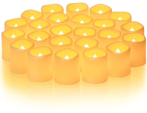 Homemory 24Pack Flickering Flameless Votive Candles,200+Hour Electric Fake Candles,Battery Operated LED Tealight for Wedding,Table,Outdoor,Halloween,Christmas Decoration-Amber Yellow