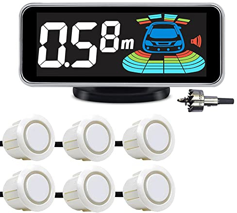 6 Parking Sensors kit Car Auto Vehicle Reverse Backup Radar System Distance Detection LCD Distance Display Sound Warning (6 Parking Sensors kit (Black)) (6 Parking Sensors kit (White))