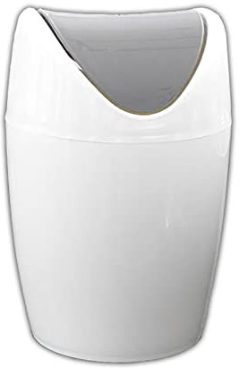 HAC24 Pattumiera da tavolo con coperchio basculante, 1,5 l, in plastica, per cucina, bagno, tavolo, cestino per cosmetici, mini contenitore per rifiuti, colore bianco