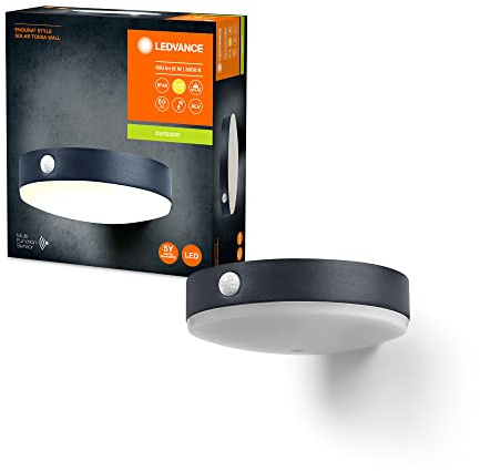 LEDVANCE ENDURA Style Solar-Wandleuchte Tossa, warmweißes Licht (3000K), integrierter Sensor, ohne Strom nutzbar, bis acht Stunden Brenndauer, Schutzklasse IP44, schwarz