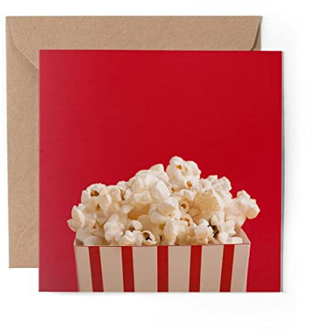 1 x Grußkarte (Fotoeinsatz) – Rote Popcorn-Box Kino – blanko Geburtstagsfeier Jahrestag #24474