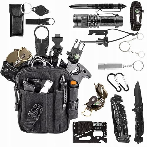 NEO TOOLS Survival Kit 14 in 1 Outdoor Multitool Set mit Tasche Messer