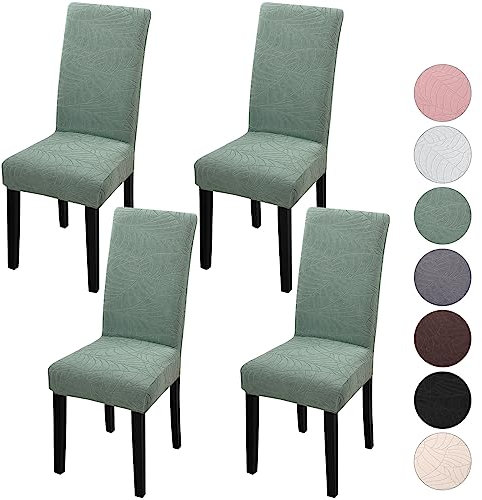 YISUN Stretch Stuhlhussen 4er Set Universal Jacquard Blätter Stuhlhusse, Elastische Hussen für Stühle, Abnehmbarer Waschbarer Stuhlbezüge für Schwingstuhl Hotel Bankett Küche Haus Hochzeit Party