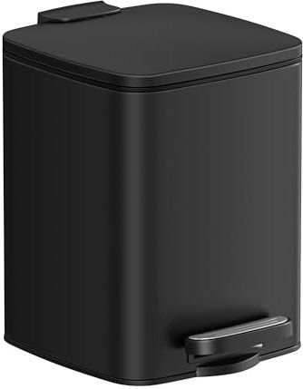 SONGMICS Kosmetikeimer, 6 Liter, Mülleimer Bad, kleiner Abfalleimer, Tretmülleimer, mit Pedal, für kleine Räume, mit Deckel, Softclose, Stahl, schwarz LTB590B0602