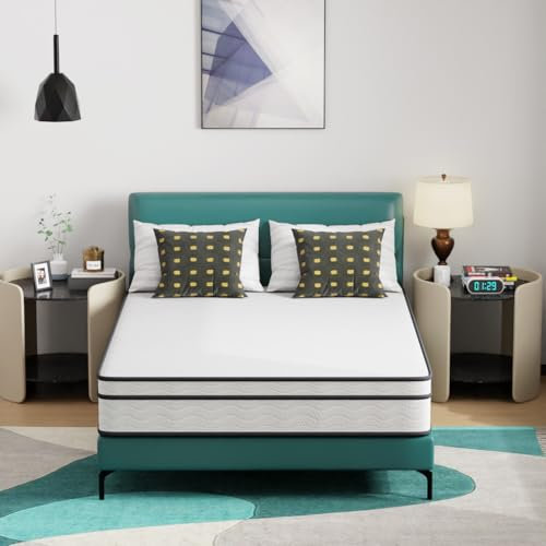 PayLessHere 25,4 cm Federkernmatratze, mittelfeste Hybridmatratze mit abnehmbarem Bezug, CertiPUR-US-zertifiziert, Bed-in-a-Box-Druckentlastungs-Schaumstoffmatratze, glasfaserfrei, Weiß