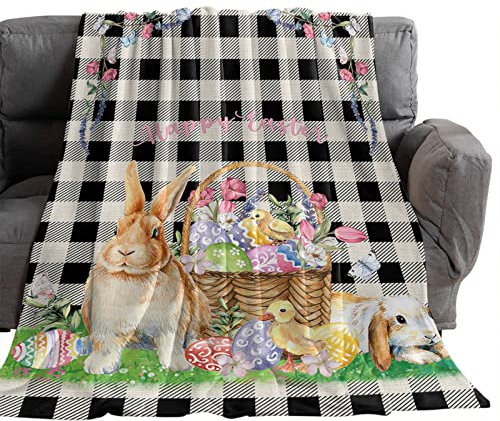 Decke Frühlings-Osterhasen-Eier-Blumen Warme Kuscheldecke Leichte Überwurfdecke Für Reise Couch Weihnachten 60x50