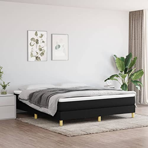 Homgoday Bettgestell mit Federn, Schwarz, 180 x 200 cm, aus Stoff, Bettrahmen, Rahmen, modernes Bett, Bettrahmen, Bett mit Lattenrost für Wohnzimmer, Schlafzimmer