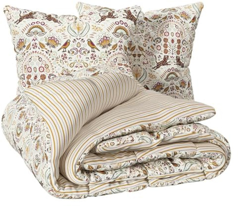 ATMOSPHERA CREATEUR D'INTERIEUR - Set di biancheria da letto stampata indie 240x220cm in lino beige