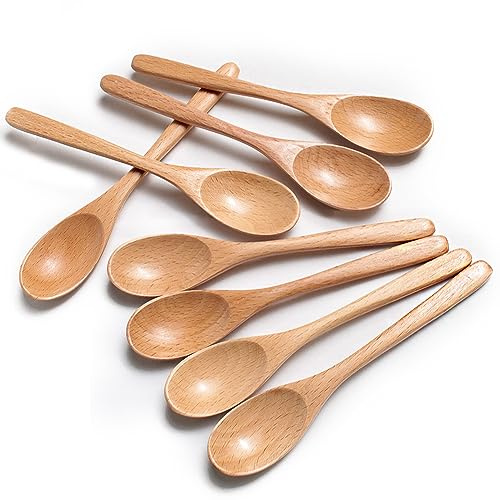 MEIYAHOME 6 Zoll Holzlöffel, Kaffeelöffel aus natürlichem Buchenholz, Nachmittagstee, Freizeit, Dessertlöffel, Teelöffel, Rührstäbchen aus Holz für Zucker, Salz, Honig, Milch(8 Stück)