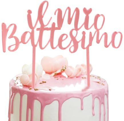 Italienisch Il Mio Battesimo Kuchendekoration Taufe Tortendeko Cake Topper Tortenaufsätze Geschenke Tortentopper für Kommunion Erstkommunion Konfirmation Party deko (Rosa)