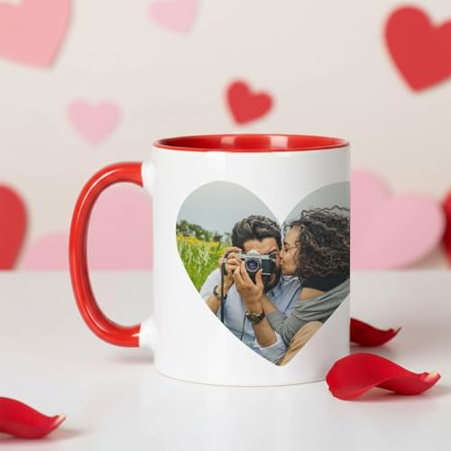 Wanapix | Tazas San Valentín Personalizada con Foto | Regalo Original Día de los Enamorados | 325ml | Interior y asa rojo | Love Collage