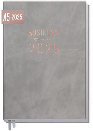 Häfft® Business-Timer 2025 A5 Grau-Rosé 1 Woche 2 Seiten - Buchkalender, Terminplaner, Wochenplaner, Wochenkalender, Organizer, Terminkalender - nachhaltig & klimafreundlich