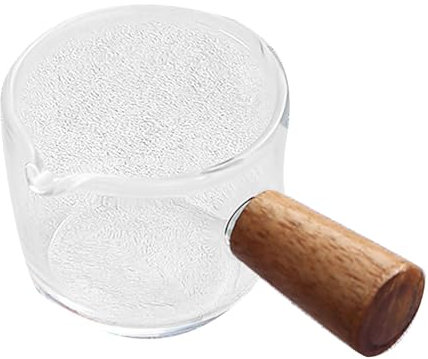 Mini Taza Medidora de Vidrio de 50 ml con Mango de Madera para Café y Crema de Leche con Escala Graduada