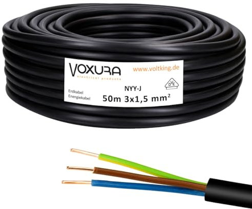 NYY-J 3x1,5 mm² 50m Ring Erdkabel Stromkabel Verlegung im Freien Erdreich Kupfer