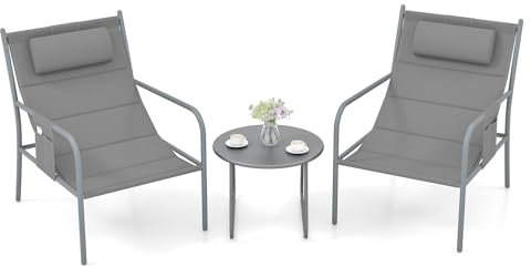 KOMFOTTEU 3-TLG. Balkonset, Balkonmöbel Set mit 2 Gartenstühlen & Beistelltisch, Gartenmöbel Set aus Eisen & Slingstoff, Sitzgarnitur Garten Sitzgruppe für Balkon Terrasse