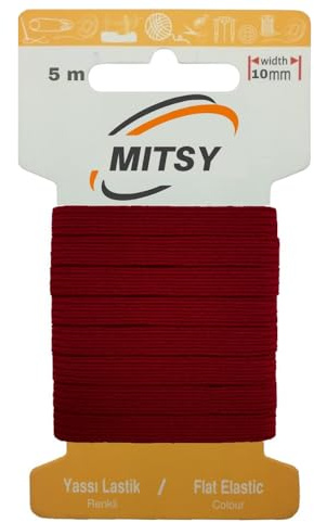 MITSY slitstarka gummiband för sömnad bredd 10 mm 5 m vinröd stark gummisnodd för byxgummi hushåll gör-det-själv hantverk tyger för sömnad