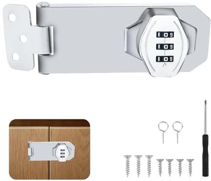 10cm Cabinet Password Hasp Locks, Security Combination Latch Lock, 3 Digit Twist Knob Cupboard Door Lock, Keyless Password Code Privacy Locker, Rotary Mechanical Lock for Barn Door Drawer