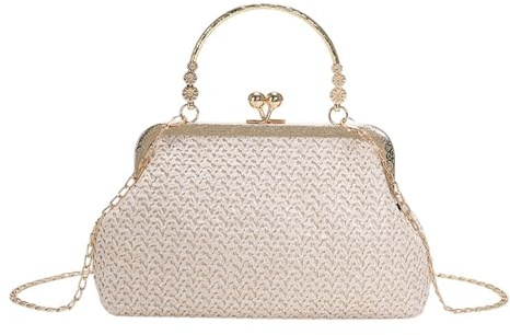 TOFBS Strandtasche Damen Stroh Clutch Abendhandtasche Sommer Gewebt Hochzeitstasche Umhängetasche Kettentasche Handtasche für Party Bankett Urlaub (Beige)