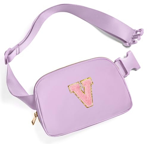 Gitus Initial Belt Bag Fanny Pack Crossbody Bag for Girls Birthday Gifts Age 8-10 Teen Girl Gifts Trend Stuff Personalized Letter Gifts for Daughter Sister (Lavender-V)