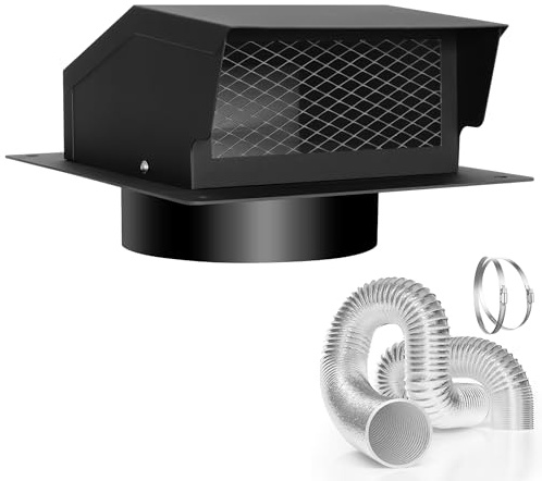 LTSEAME 8 Inch Roof Vent Kit, Removable Roof Vent, Bathroom Exhaust Roof Vent for Dryer, 8 Inch Galvanized Steel with Damper,5FT Aluminum Ducting and Duct Clamps (8IN)