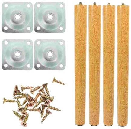 KESOTO 4X Wooden Furniture Legs Wood Table Legs Replacement Non-Slip Premium Wooden Support Legs with Non-Slip Mat, Screws & Mounting Plate Easy to Install Sofa, Stool, TV Stand, Cabinet, Bed, 50cm