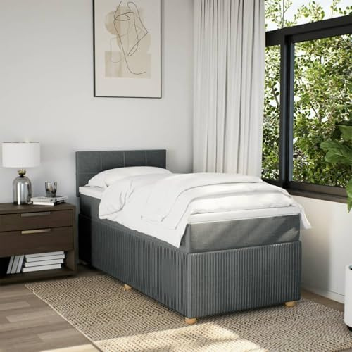 IKAYAA Boxspringbett 90 x 200 cm mit Matratze, Topper & Kopfteil, Polsterbett 90 x 200 cm Dunkelgrau Type-2