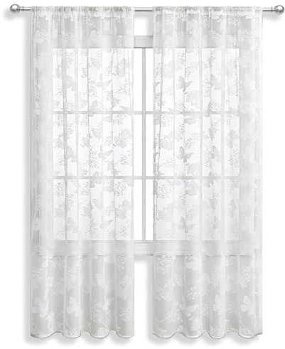 Fine jade2 2er Set Scheibengardine Weiß Halbtransparente Vorhänge Set Modern Schlafzimmer Vorhänge für Schlafzimmer Wohnzimmer Schlaufenschal (100 * 130cm)