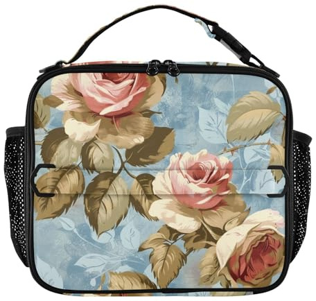 Sac à déjeuner bleu vintage rose pour homme, boîte à déjeuner étanche pour fille, garde les aliments au chaud, boîte à déjeuner thermique pour le travail et le bureau