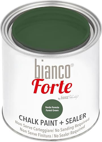 Bianco Forte - Verde Foresta - (250ml) Vernice a Gesso con Finitura/Protettivo 2-in-1: Chalk Paint Super Resistente per Mobili, Pareti e Porte – Asciugatura Rapida, Interni/Esterni, Opaca