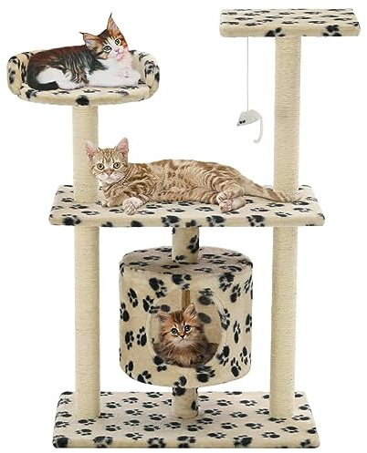 Xichuzi Rascador para Gatos con Poste de sisal, Arbol para Gatos, Gatos Accesorios, Arranhador para Gatos, Arbol Rascador Gatos, 95 cm Huellas Beige