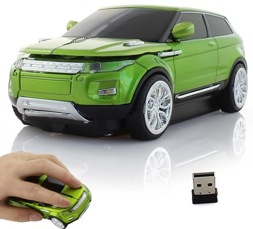 Souris de voiture sans fil 2,4 G en forme de SUV avec phare, souris optique sans fil ergonomique et silencieuse avec récepteur USB, pour ordinateur portable PC, Cadeau pour Famille et Amis -Vert
