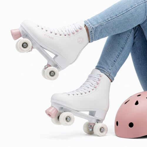ATTABO Serena, pattini a rotelle da donna in pelle ecologica, cuscinetti ABEC-3, telaio in PP e pattina in alluminio, 54 × 32 mm, ruote PU 82A, freno in TPU, allacciatura classica, sicuri ed eleganti