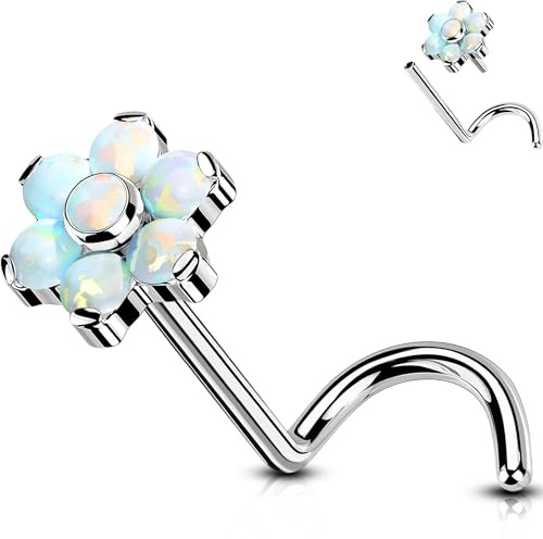 OUFER Kroppspiercing titan näsa stud piercing smycken 20 G/0,8 mm trådlös skruv näsa stång dubbar kubisk zirkon opal näsborre kroppspiercing smycken