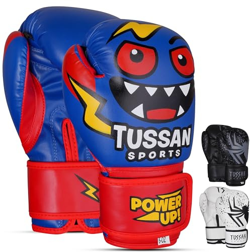 Tussan Sports Kids Boxing Glove 4oz, 6oz, Training Sparring Gloves for Punching Bag, Kickboxing, Muay Thai, MMA, UFC, Gift for Kids (PowerUp Blue, 4oz)