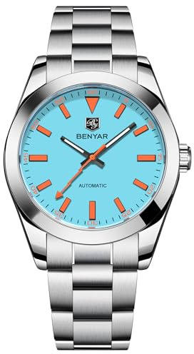 BENYAR Classic Men's Automatic Mechanical Watch Self-Winding Movement Stainless Steel Strap Waterproof Luminous Casual Analog Watch Gift (Blue)