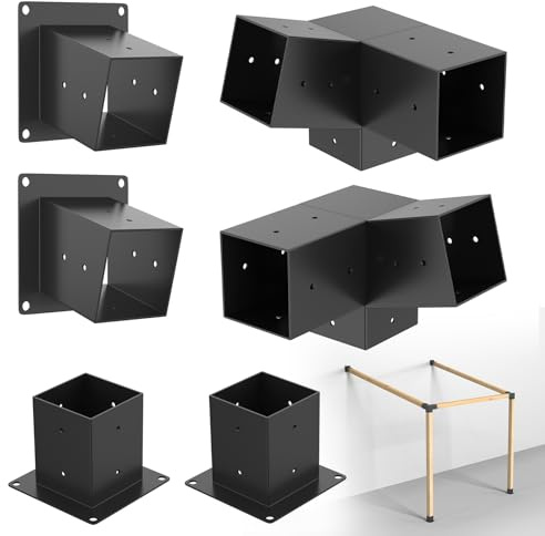 Opmeiro 6PCS 15° Slanted Roof Pergola Brackets, 3-Way Roof Wall Mount Extension Pergola Kit, Angled 4''x4'' Wood Post Base Bracket, Corner Bracket for Gazebos, Patio Pergolas, Log Cabin