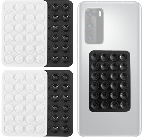 Yelvornic 4PCS Silicone Suction Phone Case Mount, Sticky Phone Grip Pad | Phone sticky grip for selfies and videos, compatible with iPhone and Android cases for hands free use on smooth surfaces