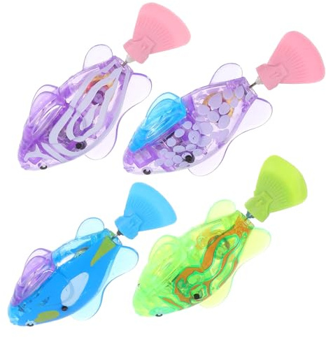 INOOMP Elektrisches Katzenspielzeug mit LED Licht 4 Stück Fischform Abs Material Schwimmender Fisch Interaktives Spielzeug zur Bewegung und Spaß Zufällige Farbe für Katzen