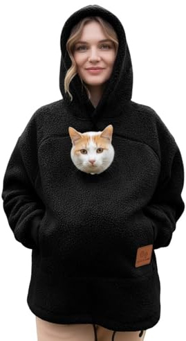 Dasongff Sweat Femme Kangourou Chat Flannel Pilou Pilou Confortable avec Pets Poches Frontale Sweat a Capuche Femme avec Fermeture éclair pour Les Visites Vétérinaires, Promenades la Maison