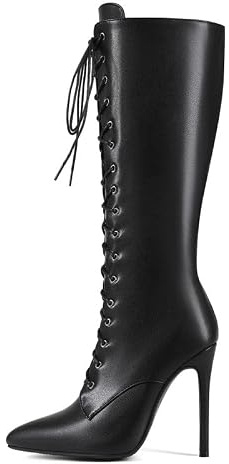Veelau Meieer Bottes à lacets à talons hauts avec fermeture éclair pour femme