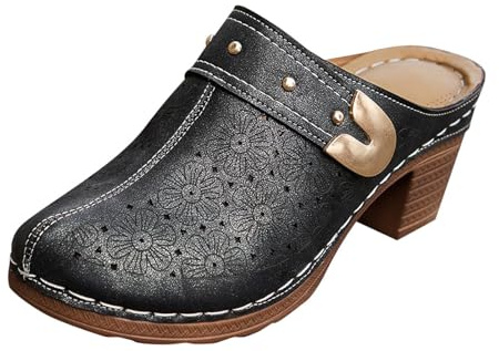 Sandaletter damer med blockklack damtofflor breda H läder damskor stängda breda bakre öppna sandaler träskor med liten klack Mule Slip On ortopediska skor