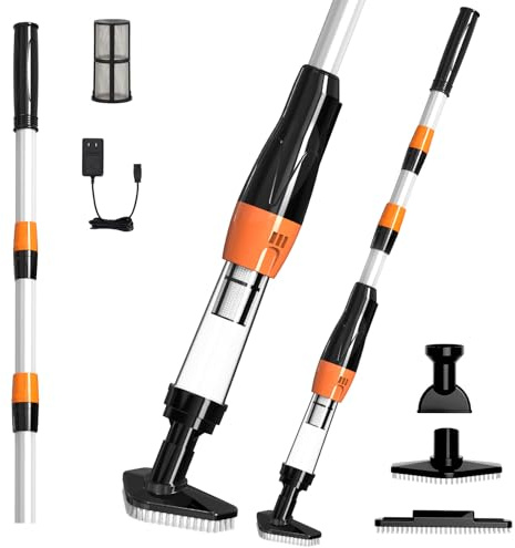 PoolyPoly Poolsauger Akku Handsauger Pool Sauger Kabellos Whirlpool Sauger | 3 en 1 Pool Bodensauger, Poolreiniger mit Teleskopstange, Pool Staubsauger für kleine Pools, Spas, Whirlpools, Schwarz